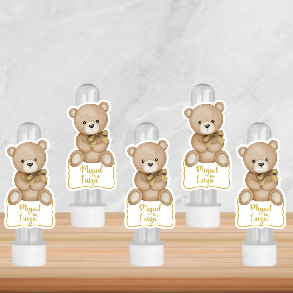 Apliques Personalizados para Tubete Chá revelação dourado | Nome e Idade | Lembrancinha | Fazemos Todos os Temas