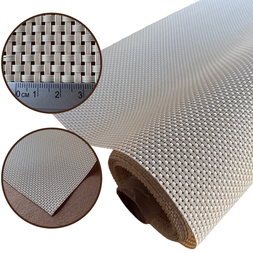 Palhinha Indiana Quadriculada Fibra Sintética PVC Tela Rattan 50cm x 1,40m Preto/Bege