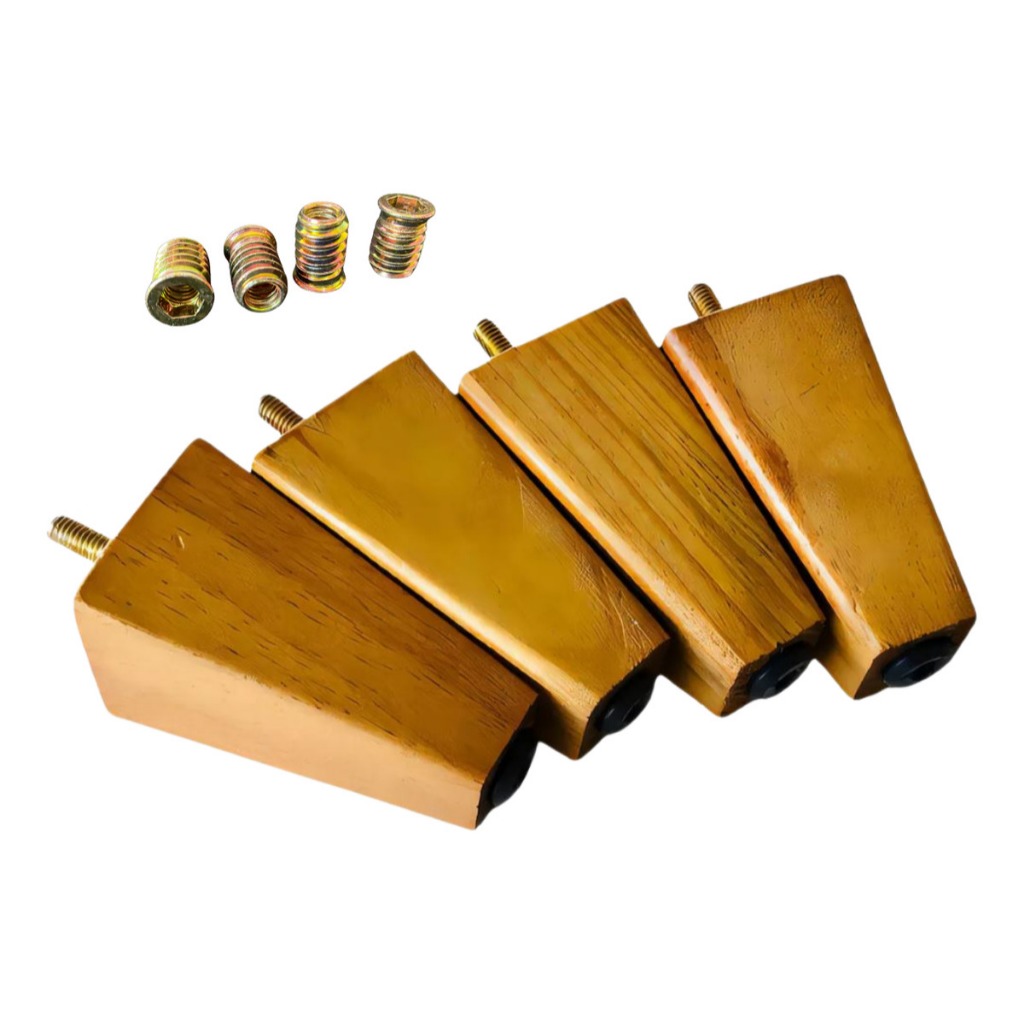 Kit 4 Pé Trapézio 12cm + 4 Bucha Americana - Ideal para Sofá - Bicama - Cama box