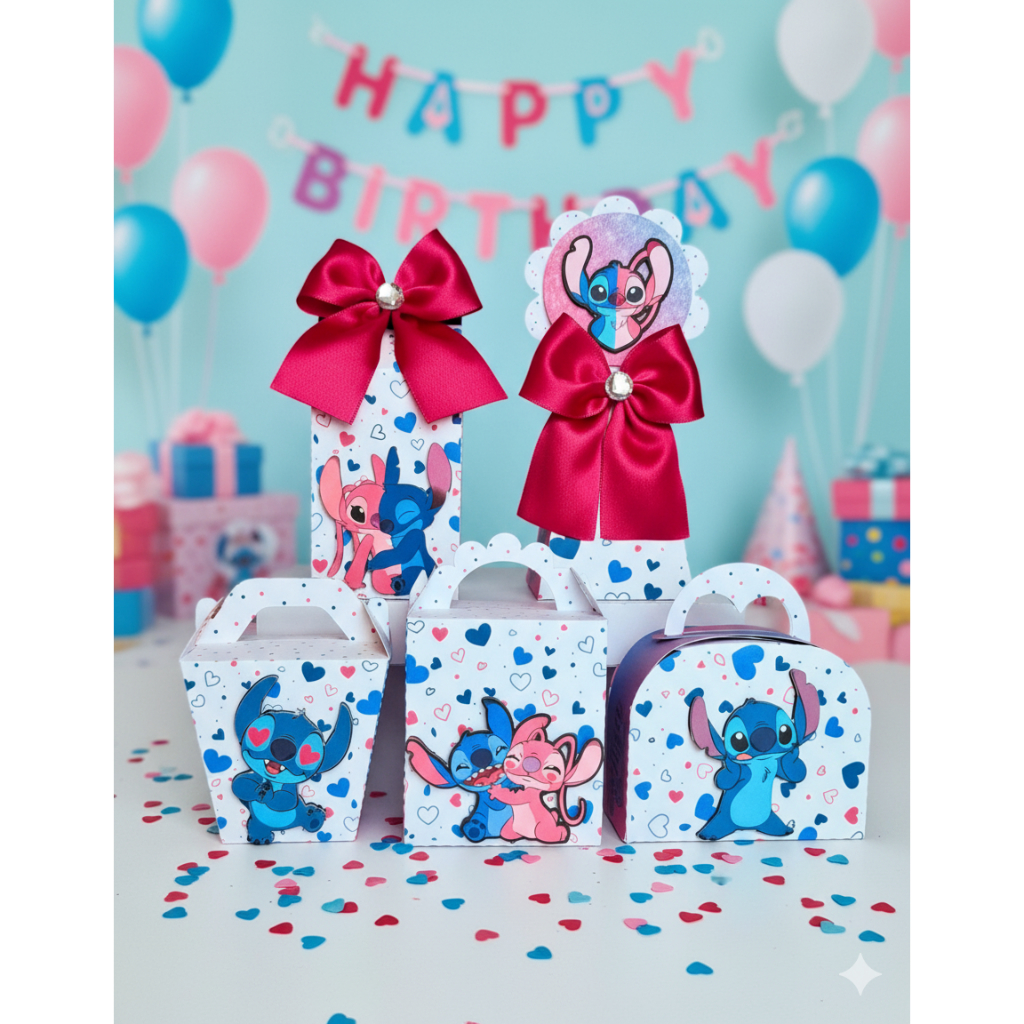Kit Festa + Lembrancinhas Stitch e Angel + Papelaria Personalizada + Caixinhas Personalizadas