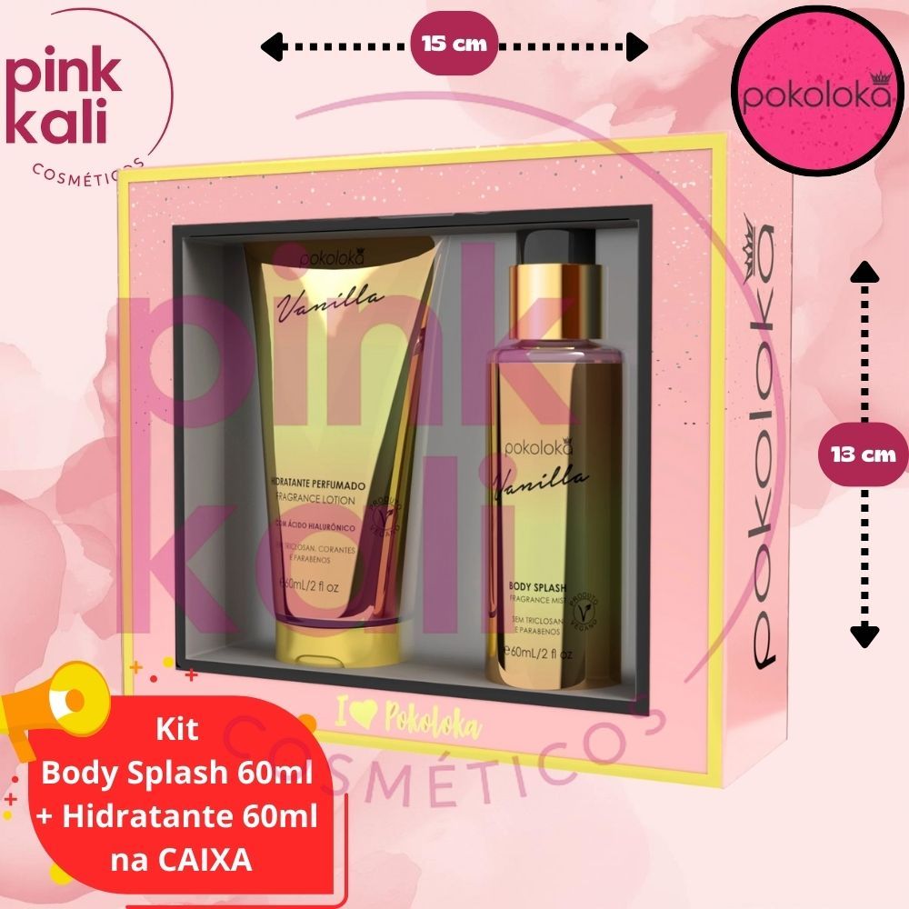 Kit Vanilla (Body Splash 60ml + Hidratante 60ml) Pokoloka - "Na Caixa" creme spray corporal perfumado feminino unissex