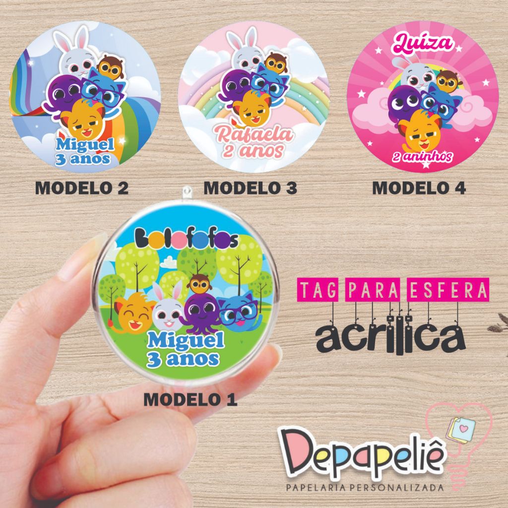 TAG Para Bola/ Esfera Acrílica de 6,5cm - Bolofofos | Aniversário Infantil | Lembrancinhas Personalizadas | Vários Temas
