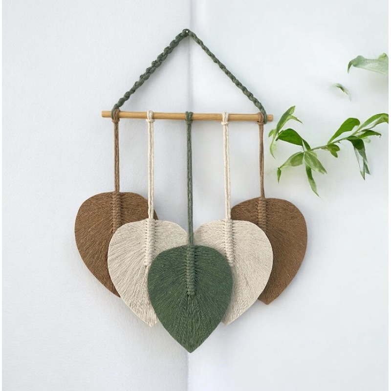 Painel de parede com 5 folhas, decoração em macramé em Oferta na Shopee