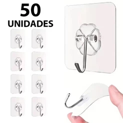 Gancho De Parede Adesivo (01,10 ou 50 Unidades) Sem Furos Reutilizável Multiuso Autocolante