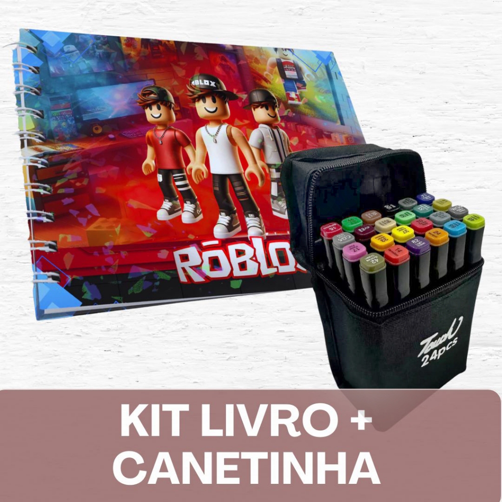 LIVRO DE COLORIR- ROBLOX  + Canetinhas / 50 Folhas / Capa Holográfica