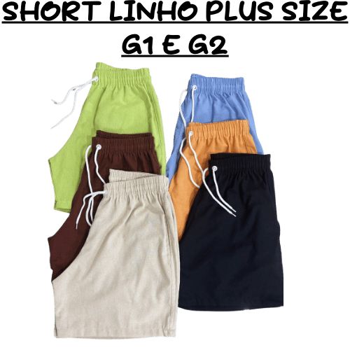 Shorts Linho Plus Size Mauricinho Premium Confort elástico cintura casual 2 bolsos laterais e traseiro envio imediato