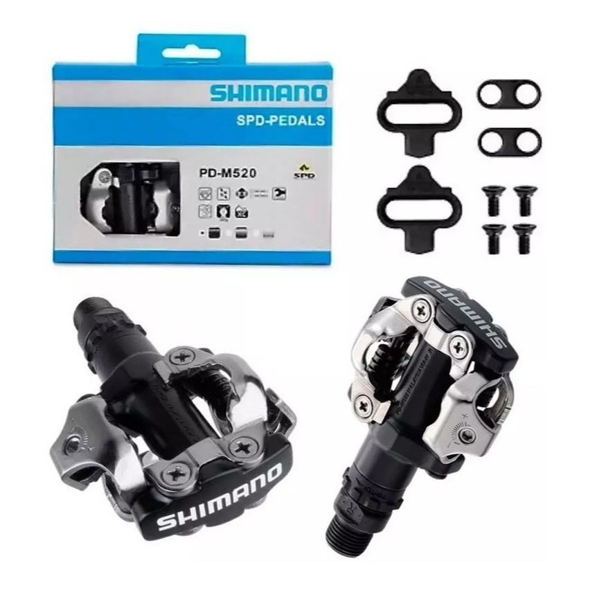 Pedal Shimano Pd-m520 Mtb Preto Com Tacos C/ Nf