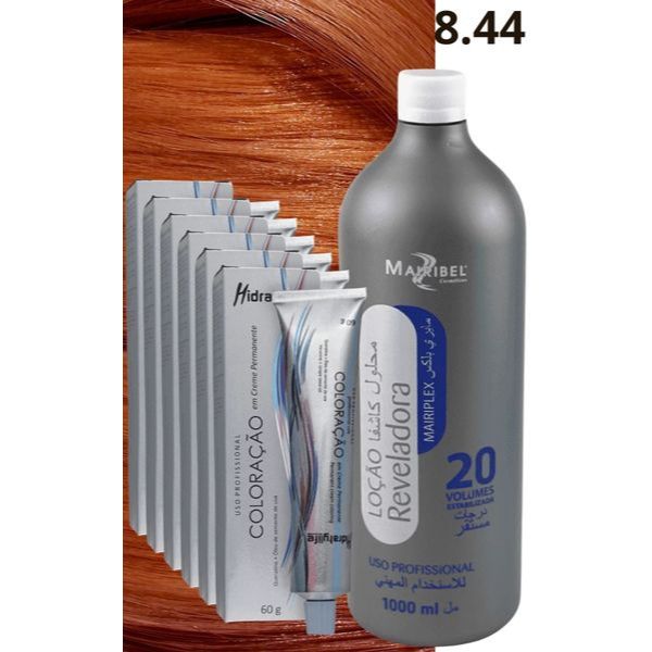 Kit Tinta Color 8.44 Louro Claro Cobre Intenso Ruivo 6 Und + Ox 1 Litro