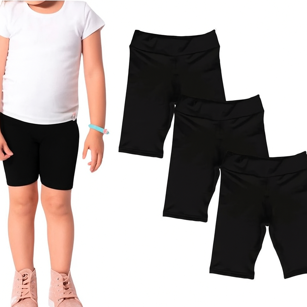 Kit 3 Bermudas Ciclista Infantil 4 ao 16 Ótima Shorts Feminina Suplex Escolar Não Fica Transparente em Oferta na Shopee