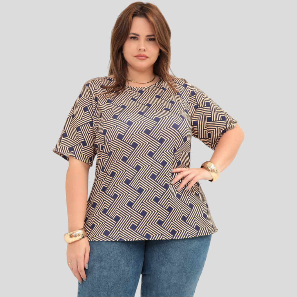 Blusa Plus Size Básico Estampado Confortável Soltinho