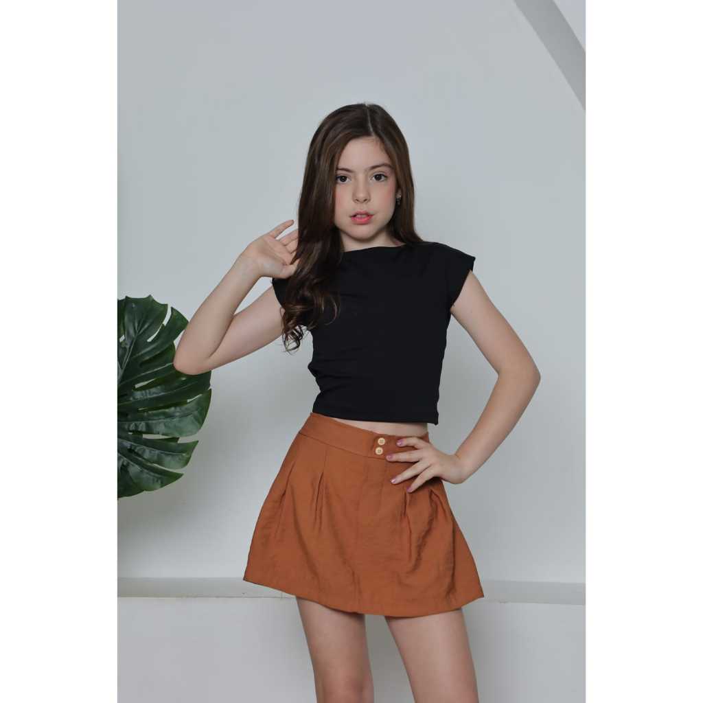 Short Sai infantil e juvenil Moda Blogueira com botões e elástico