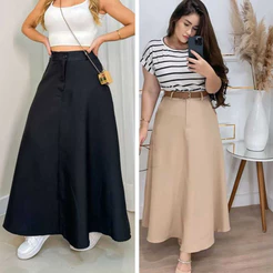Kit 2 Saia Longa Feminina Alfaiataria Premium Casual Com Zíper Cintura Alta Moda Evangélica Moda Verão