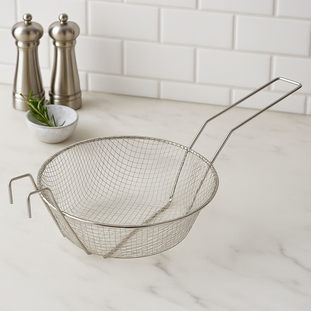 Cesto Grande Para Fritura 35cm Reforçado Peneira Fritadeira Arame Ideal Cozinha Profissional