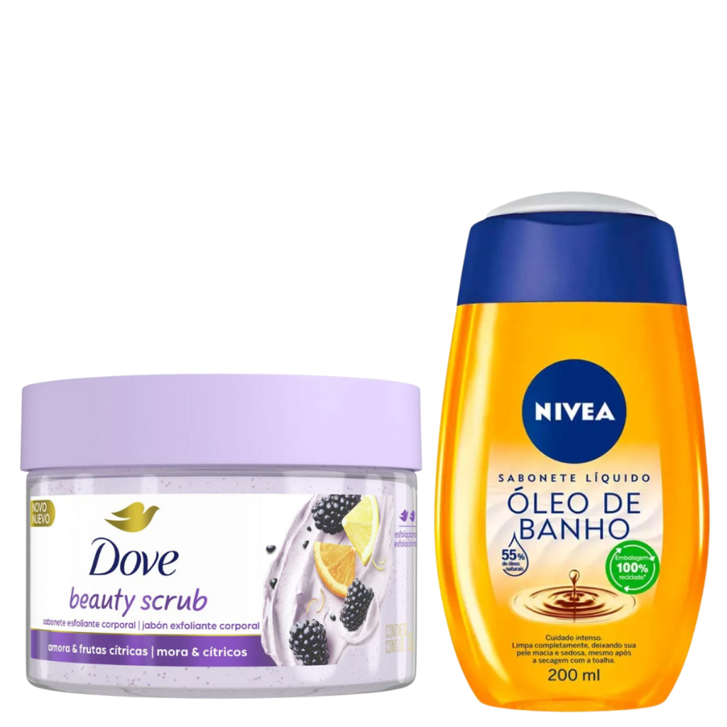 Kit Dove Beauty Scrub Amora & Frutas Cítricas + Nivea Óleo de Banho 200ml