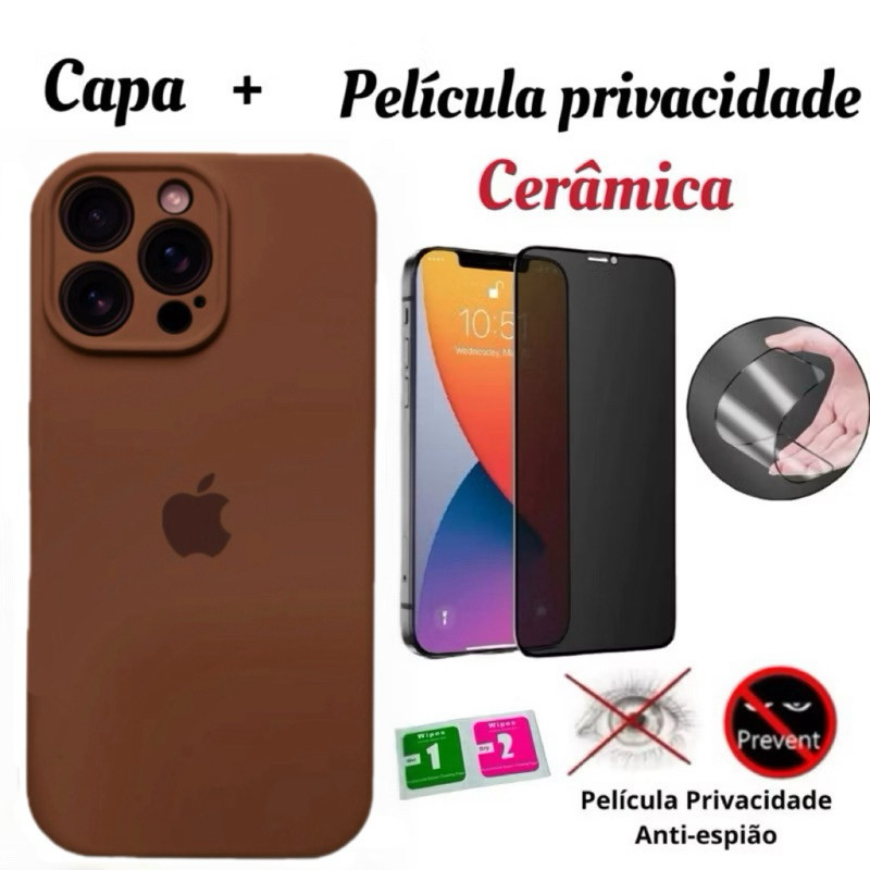 Kit Capa de Silicone Aveludada com proteção de câmera+Película cerâmica privacidade para iphone 11 11Pro 11Promax em Oferta na Shopee
