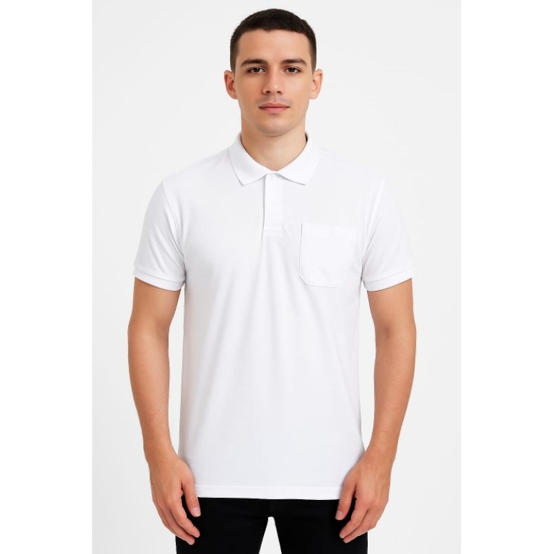 Camisa masculina gola polo Piquet poliéster lisa básica com bolso / REF:533