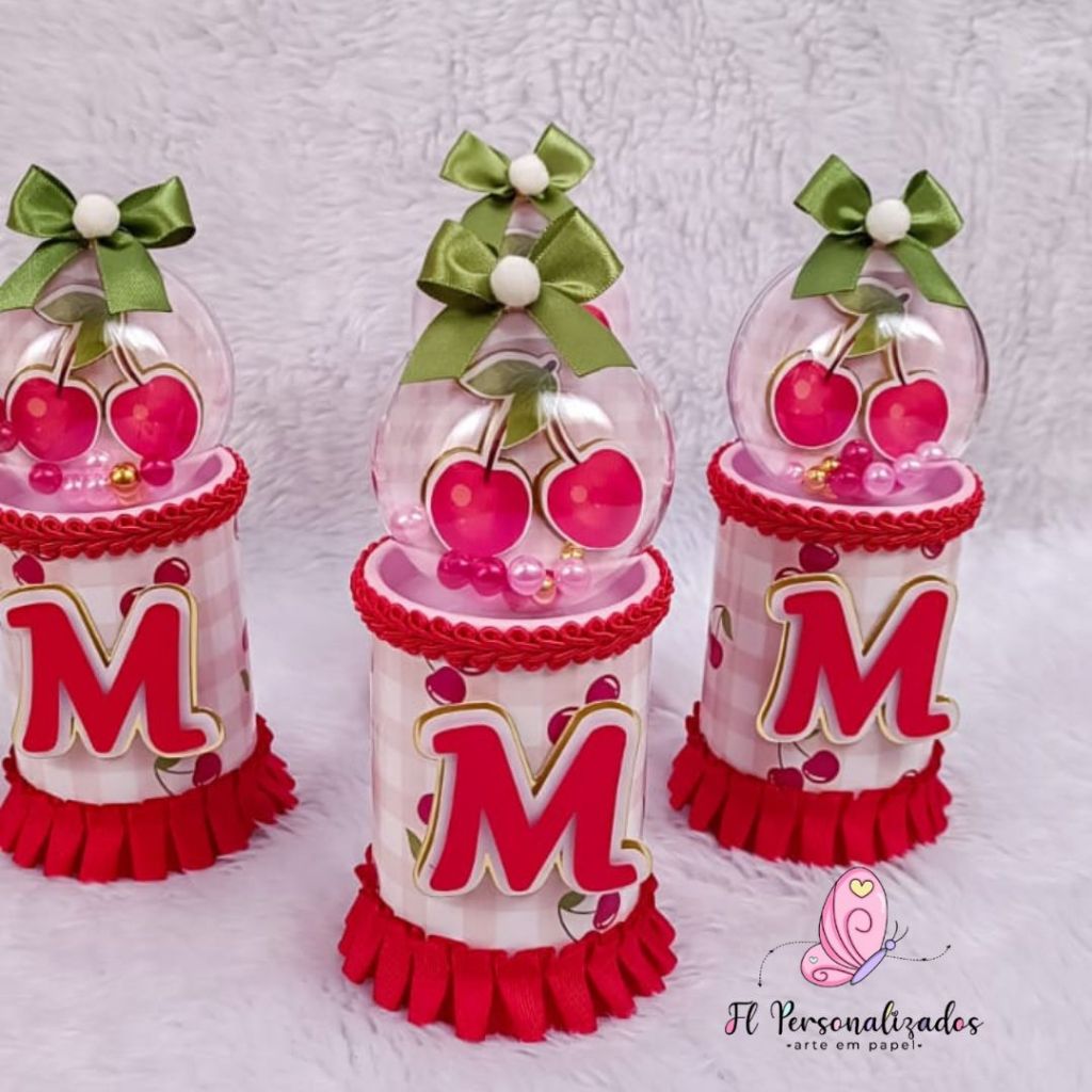 Cofrinho Personalizado Luxo Cerejinha – Lembrancinha Aniversário Infantil Tema Cereja