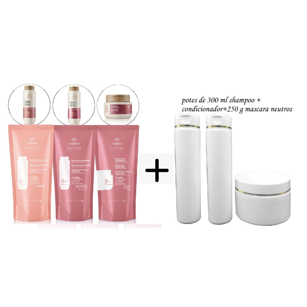 Kit Shampoo, Condicionador e Máscara spray Lumina para Restauração e Liso Prolongado Natura