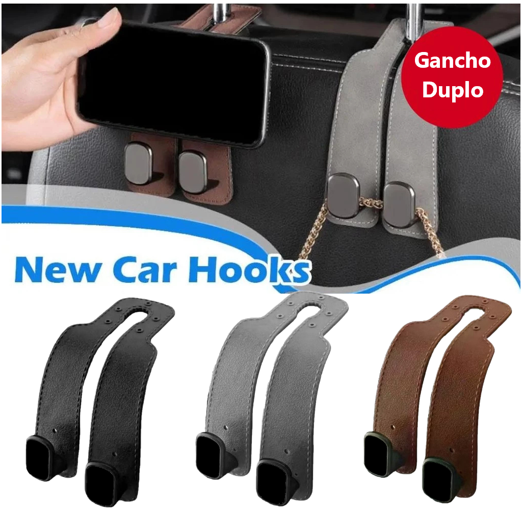 Gancho Universal Para Encosto De Cabeça De Assento De Carro-Duplo Couro Premium , Cabide De Liga Grande Com Suporte