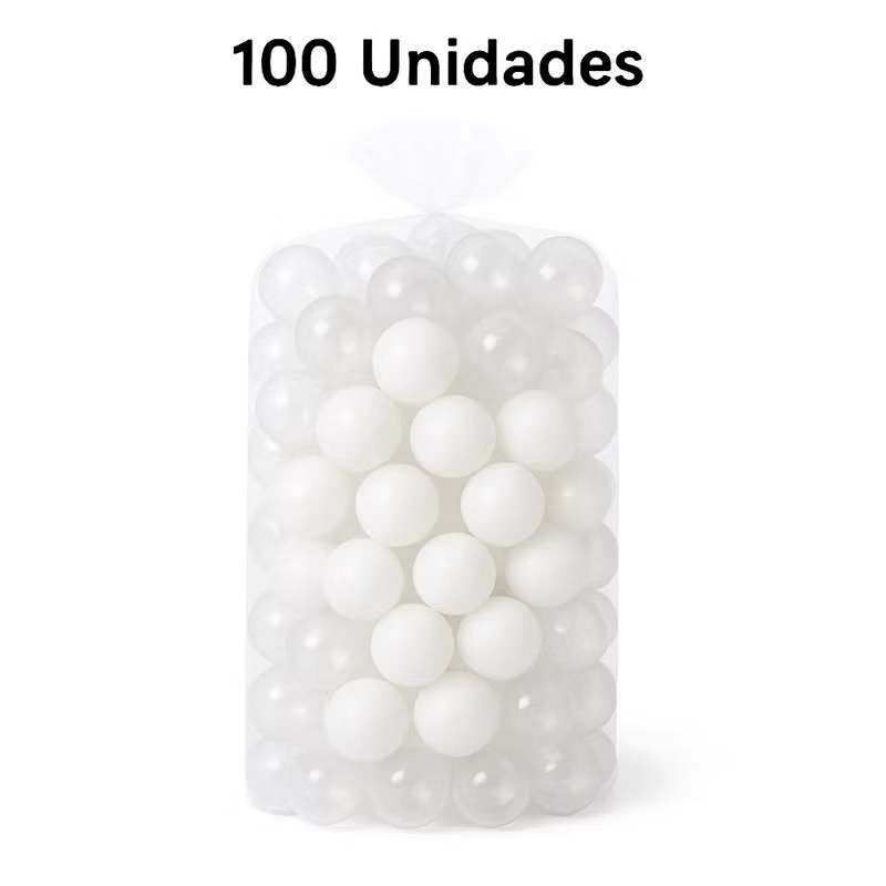 100 Unidades de Bolinha Plástica Transparente Branca Piscina Promoção 15, 25, 50 e 100 - Não Amassam
