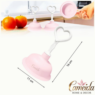 Desentupidor de Pia e Ralo com Borracha/ Desentupidor para Cozinha Lavanderia Banheiro- - Cabo Coração -Rosa Bebê -16cm