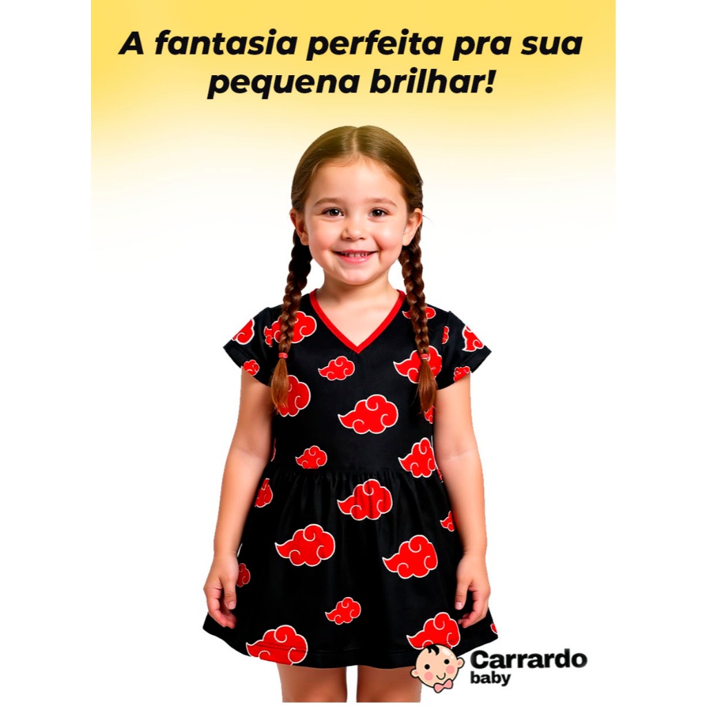 Fantasia Infantil Menina Vestido Akatsuki Naruto Cosplay Roupa Feminina Anime Criança Achadinhos