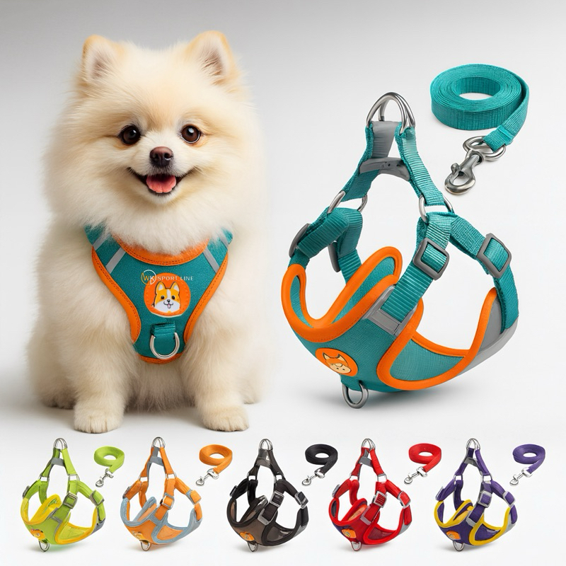 Coleira Peitoral Cachorro E Gato, Conjunto De Guia + Coleira Colete Para Pet Pequenos E Médios em Oferta na Shopee