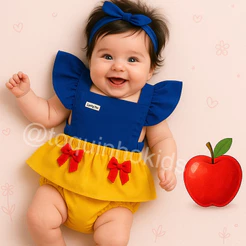 Jardineira romper bebê menina branca de neve festa mêsversario ensaio fotográfico