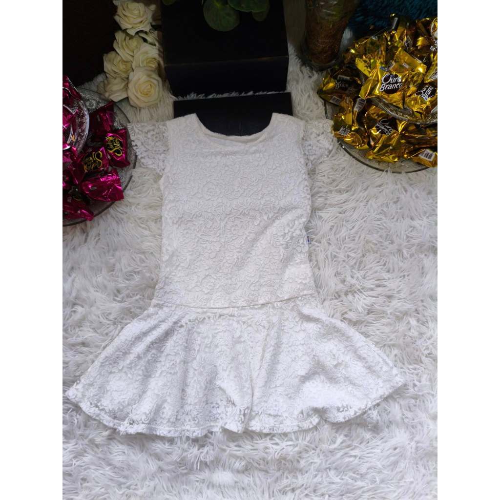 Vestido Infantil Feminino, Modelo Manga Curta, Viscoflame Branco, Tam: 4, Marca: Bethy.bethy