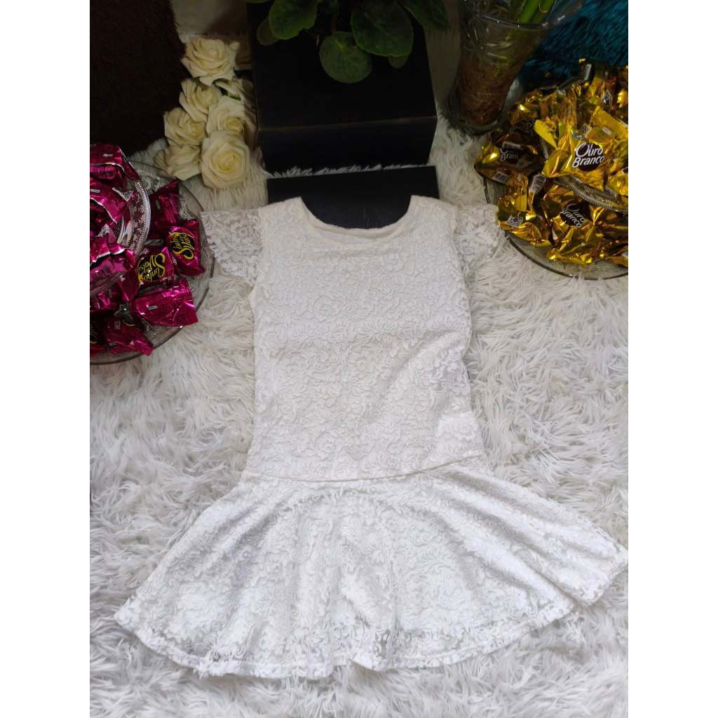 Vestido Infantil Feminino, Modelo Manga Curta, Viscoflame Branco, Tam: 4, Marca: Bauerbauer1977