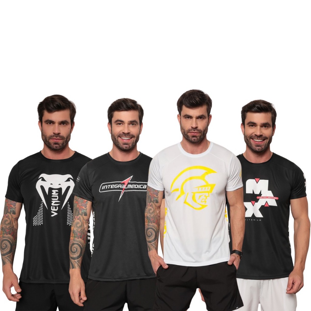 KIT 4 CAMISETAS MASCULINA ACADEMIA FIT MALHA ESPORTIVA CAMISA MASCULINO DRY FIT MUSCULAÇÃO