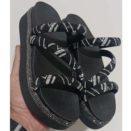 Sandália Feminina Papete Luxo Strass Lateral FlatForm Super Confortável Lançamento em Oferta na Shopee