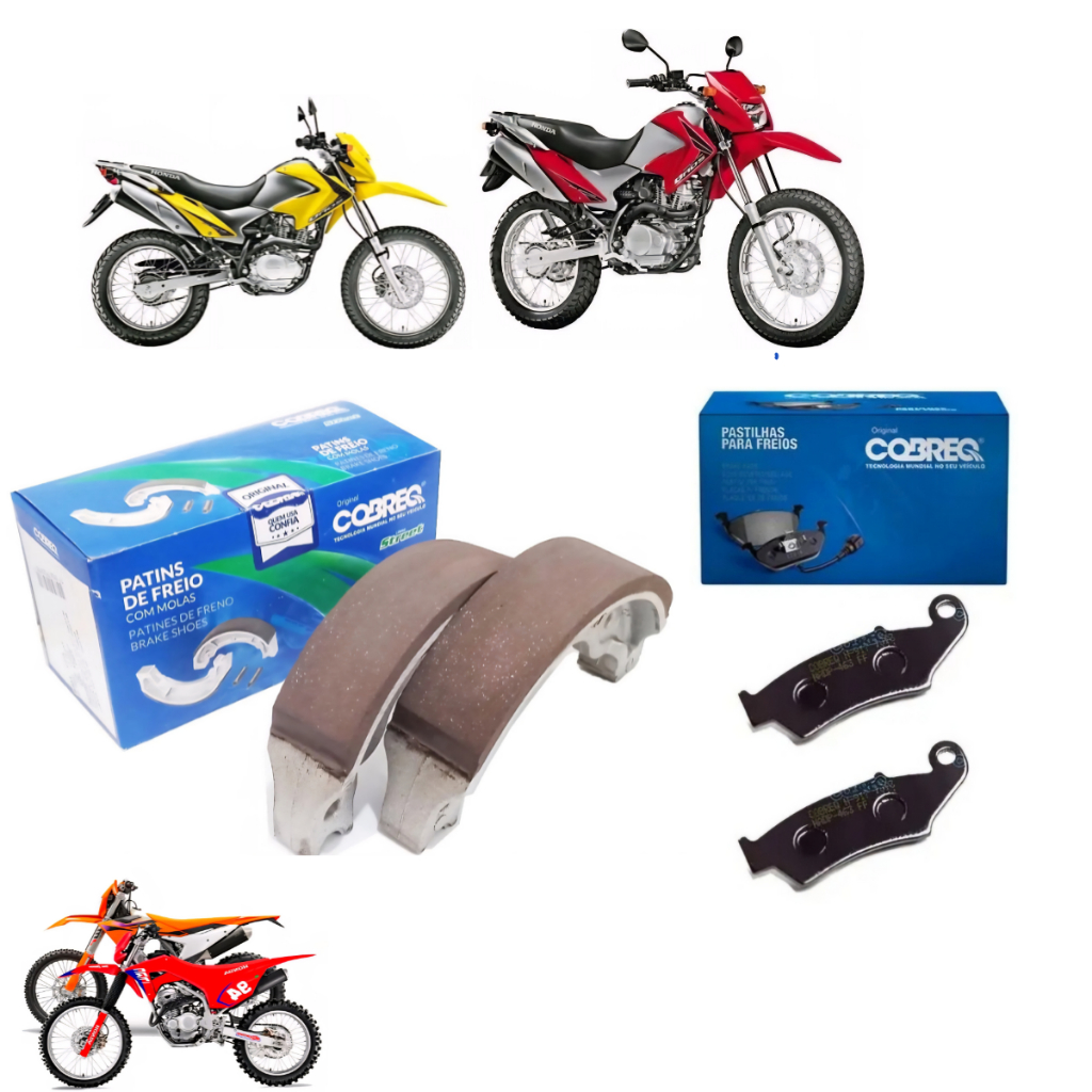 Kit Freio Pastilha Dianteira + Lona Traseiro CRF 230 2004 até 2024 - NXR 150 BROS 2003 a 2013 Cobreq