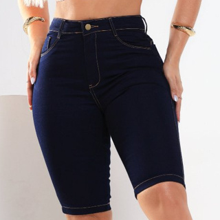 Bermuda Ciclista jeans Feminina Cintura Alta Modelagem levanta bumbum Lycra em Oferta na Shopee