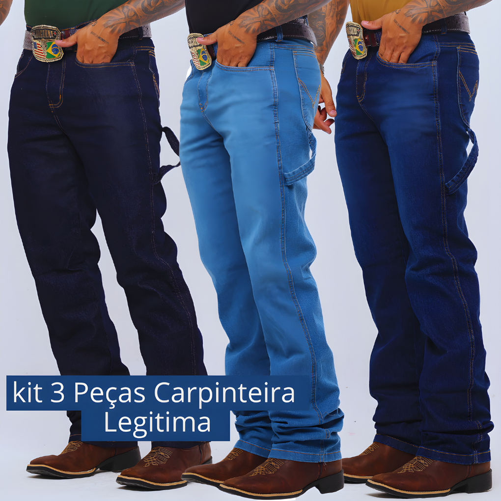 Kit E Unidade Calça Jeans Country Carpinteira Premium Masculina Bolsos Funcionais Rodeio Tecido Grosso Muladeira 1 2 3 4 em Oferta na Shopee