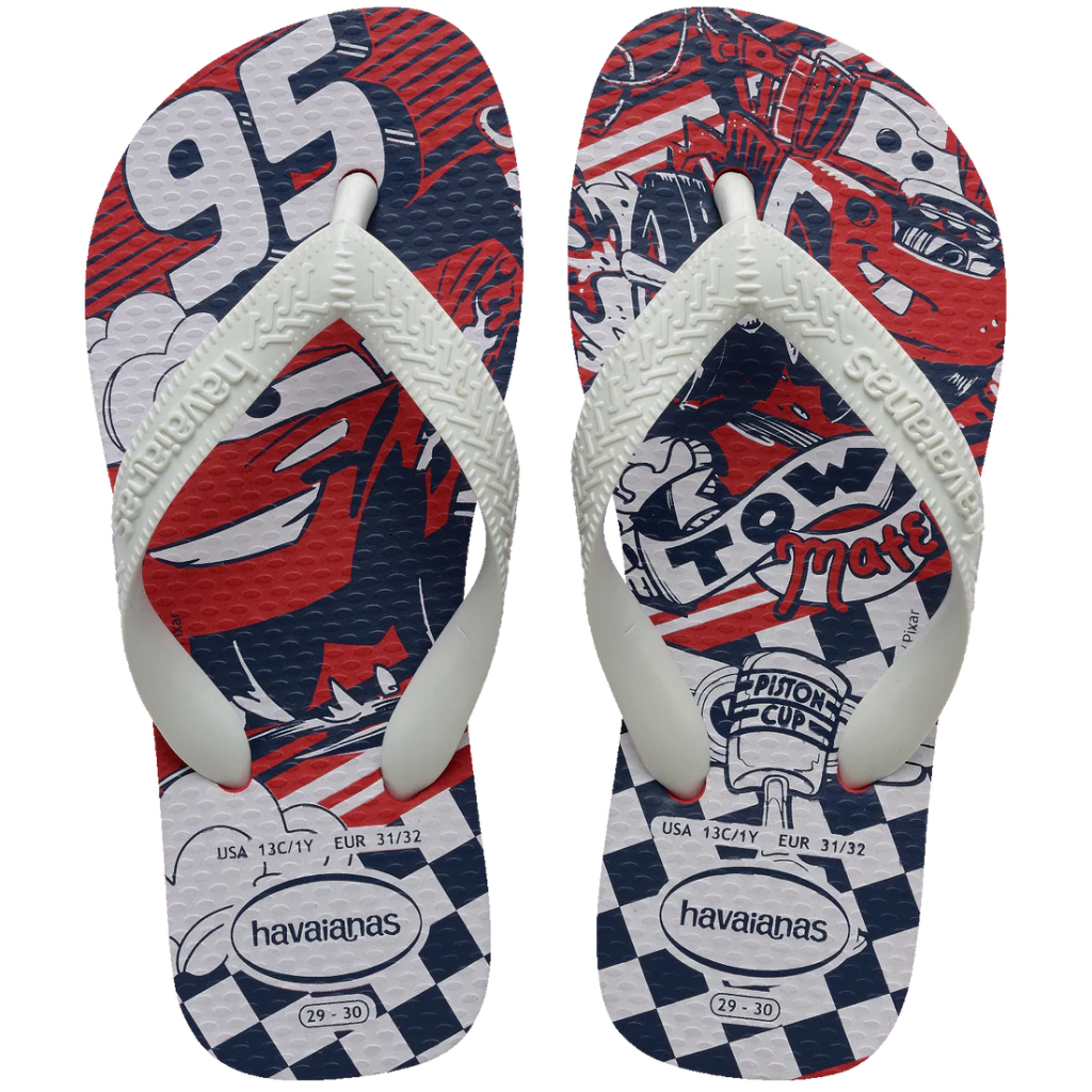 Chinelo Havaianas Kids Sandália Original Carros Branco e Vermelho