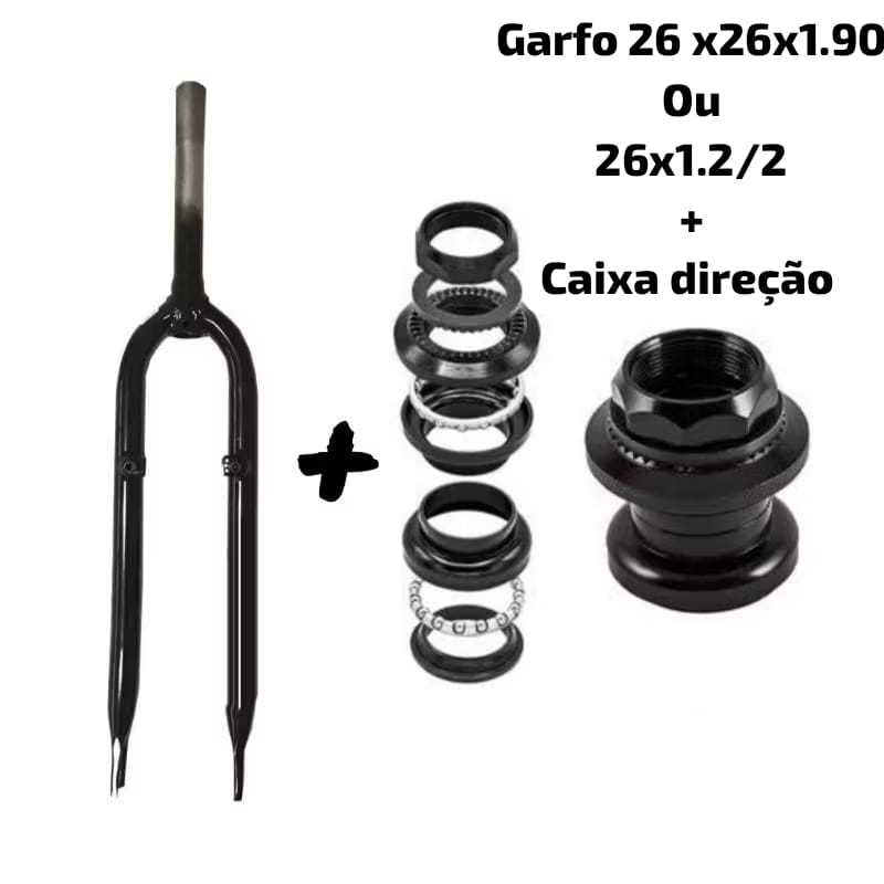 GARFO MTB BICICLETA ARO 26 X 1,90 ou 26x1.2/2MTB AÇO CARBONO + CAIXA DE DIREÇÃO