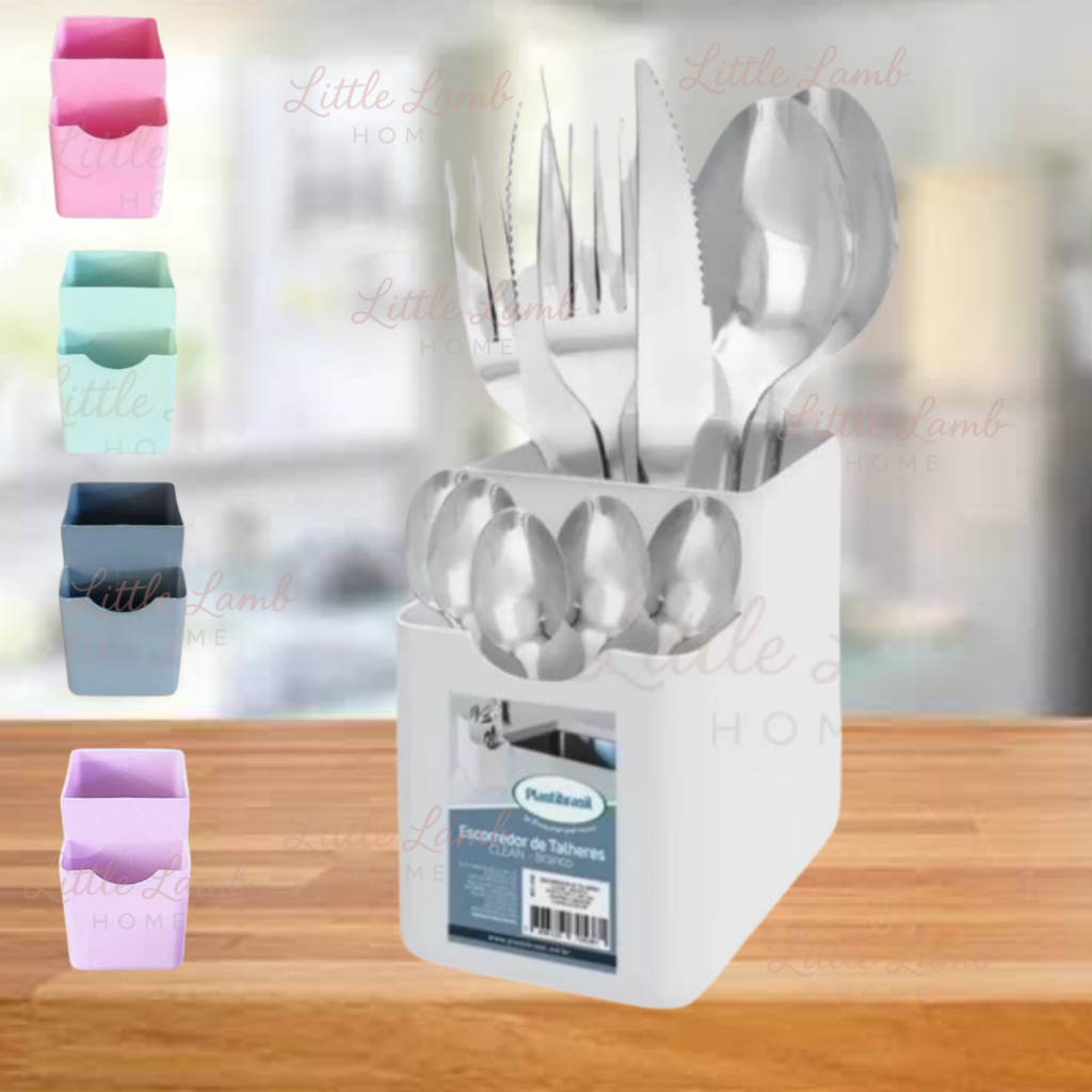 Escorredor de Talheres Cozinha com Grade Removível Compacto Plástico Porta Talheres Organizador Pia