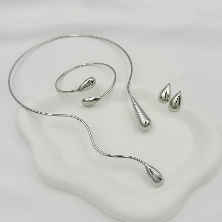 Kit Colar e Brincos Pulseira + com Linha Geométrica da Moda e Formato de Gota d''Água de Colarinho Aberto em Oferta na Shopee