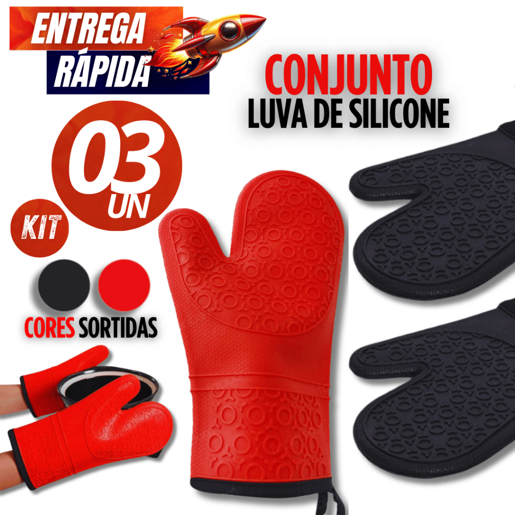 Combo Especial 03/02 Unidades - Luva Térmica Cozinha De Silicone Com Forro Para Forno Premium Multifuncional em Oferta na Shopee