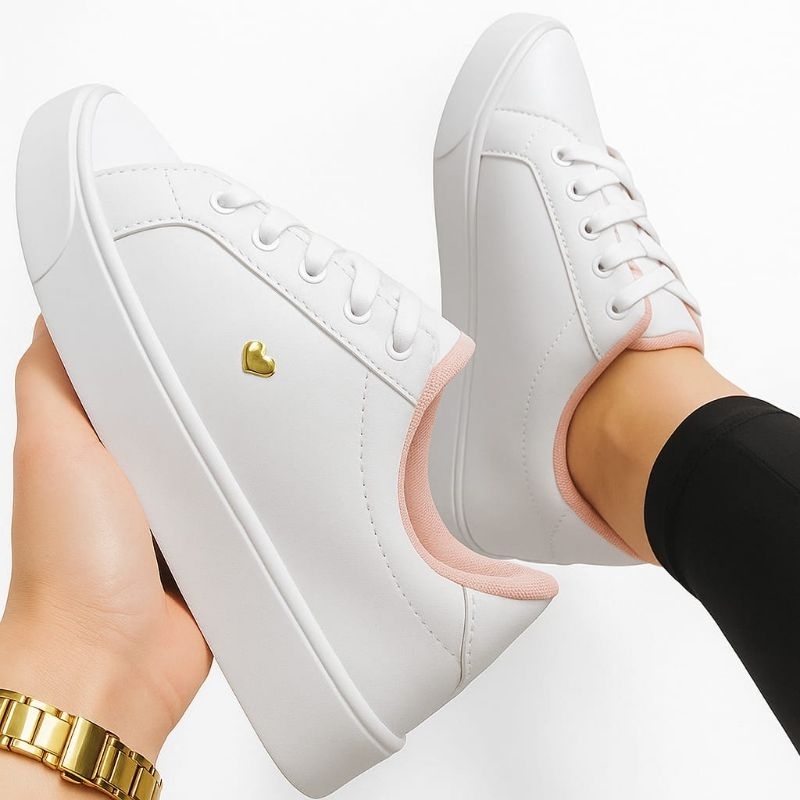 Tênis Branco Feminino Casual Tenis confortável Basico lançamento 2026 caminhada dia a dia barato