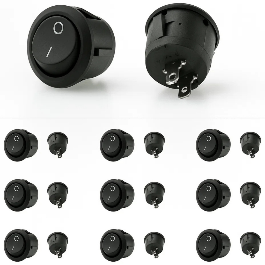 Kit Com 10~40 Unidades Botão Tic Tac Redondo Preto Chave Liga Desliga Preto