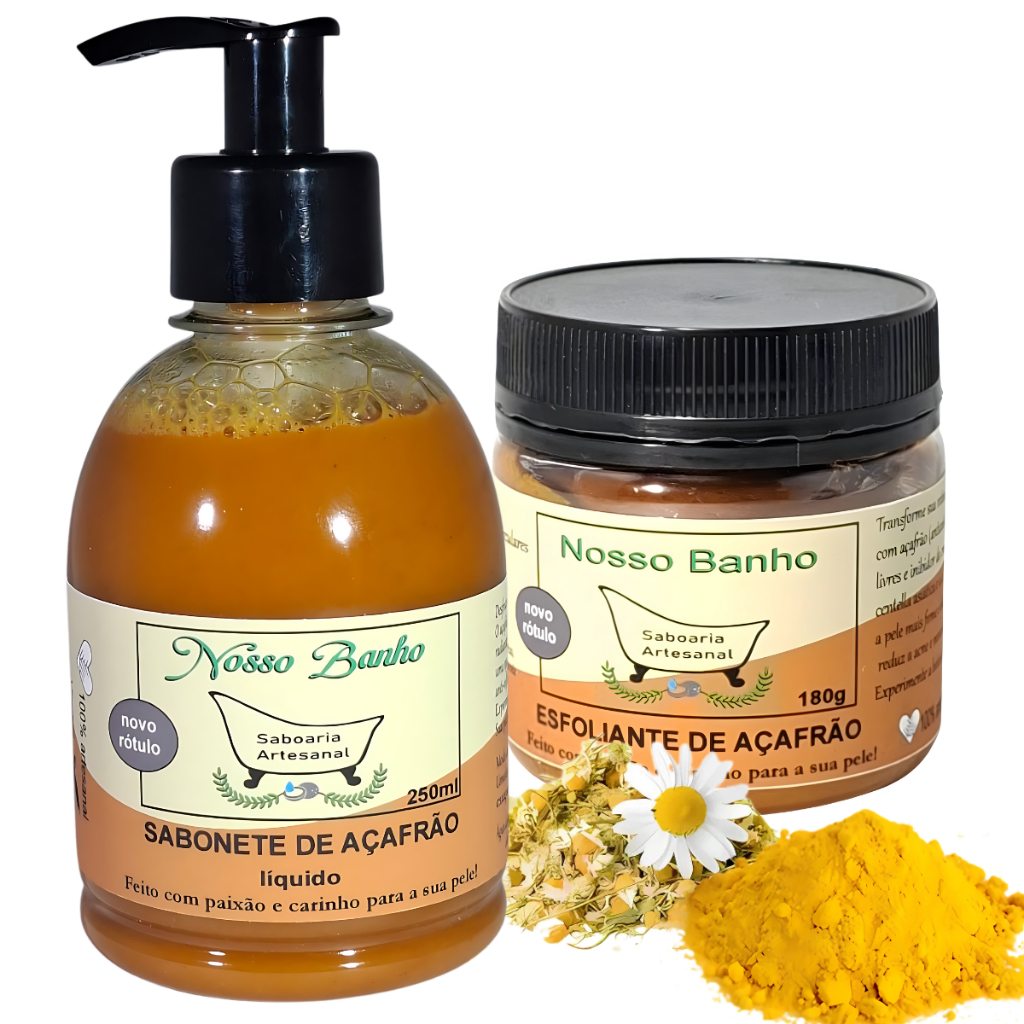 Sabonete Líquido e Esfoliante de Açafrão Facial e Corporal em Oferta na Shopee