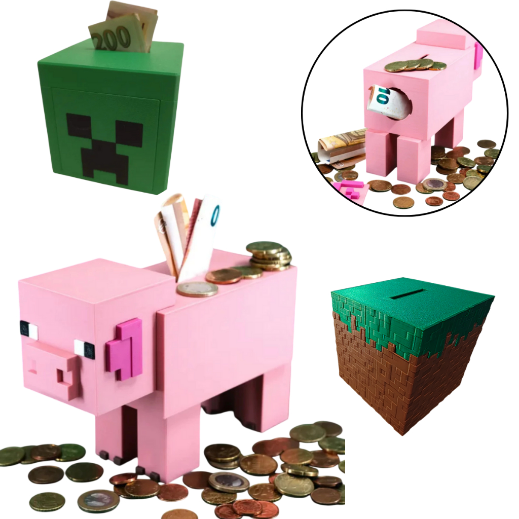Cofrinho Minecraft Porquinho Creep Bloco  | Decoração Crianças Quarto Geek em Oferta na Shopee