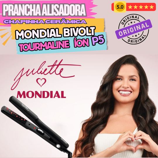 PRANCHA ALISADORA TOURMALINE CERÂMICA ÍON P-15 CHAPINHA CERÂMICA MONDIAL BIVOLT 110V/220V