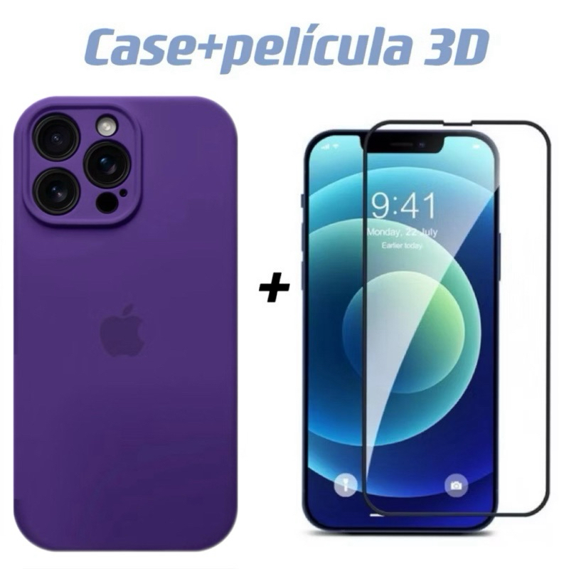 Kit 2em1 Capa case Silicone Aveludada com proteção de câmera+Película 3D para iPhone 12 12pro 12promax