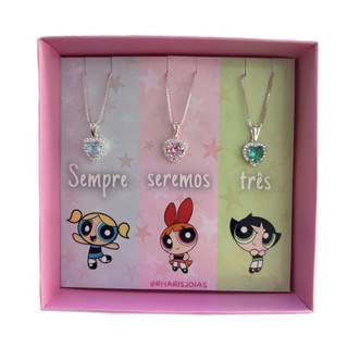Kit 3 Colares Amizade Meninas Super Poderosas Prata 925
