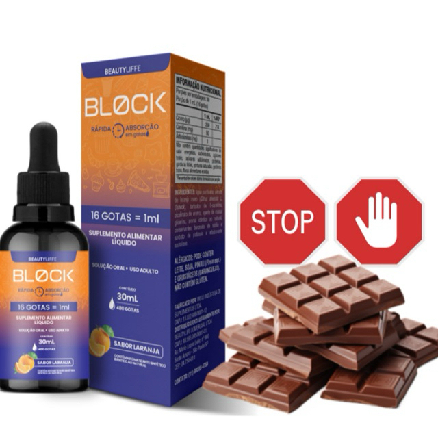 BLOCK Inibidor de Apetite - Anti Açucar e Salgados 30ml 480 gotas BeautyLiffe - Termogênico Natural
