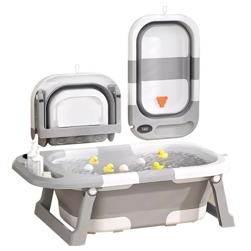 Banheira Bebê Dobrável Portátil Termômetro Segurança Banho Infantil Compacta Viagem Apartamento