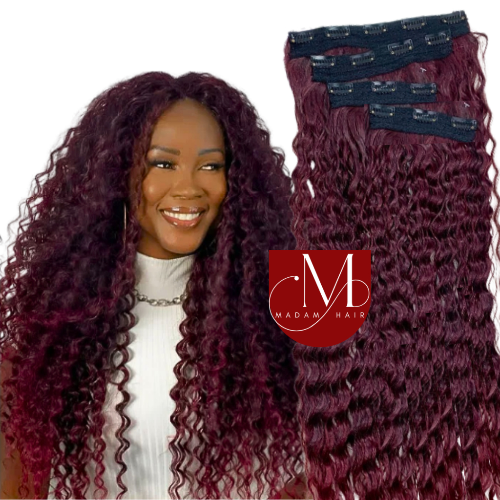 Aplique tic tac cacheado longo marsala ruivo vermelho bio fibra orgânico volumoso 4 telas
